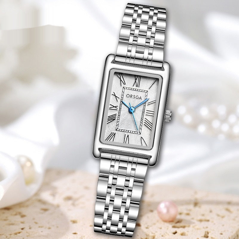 Montre Quartz en acier carré pour femmes mode