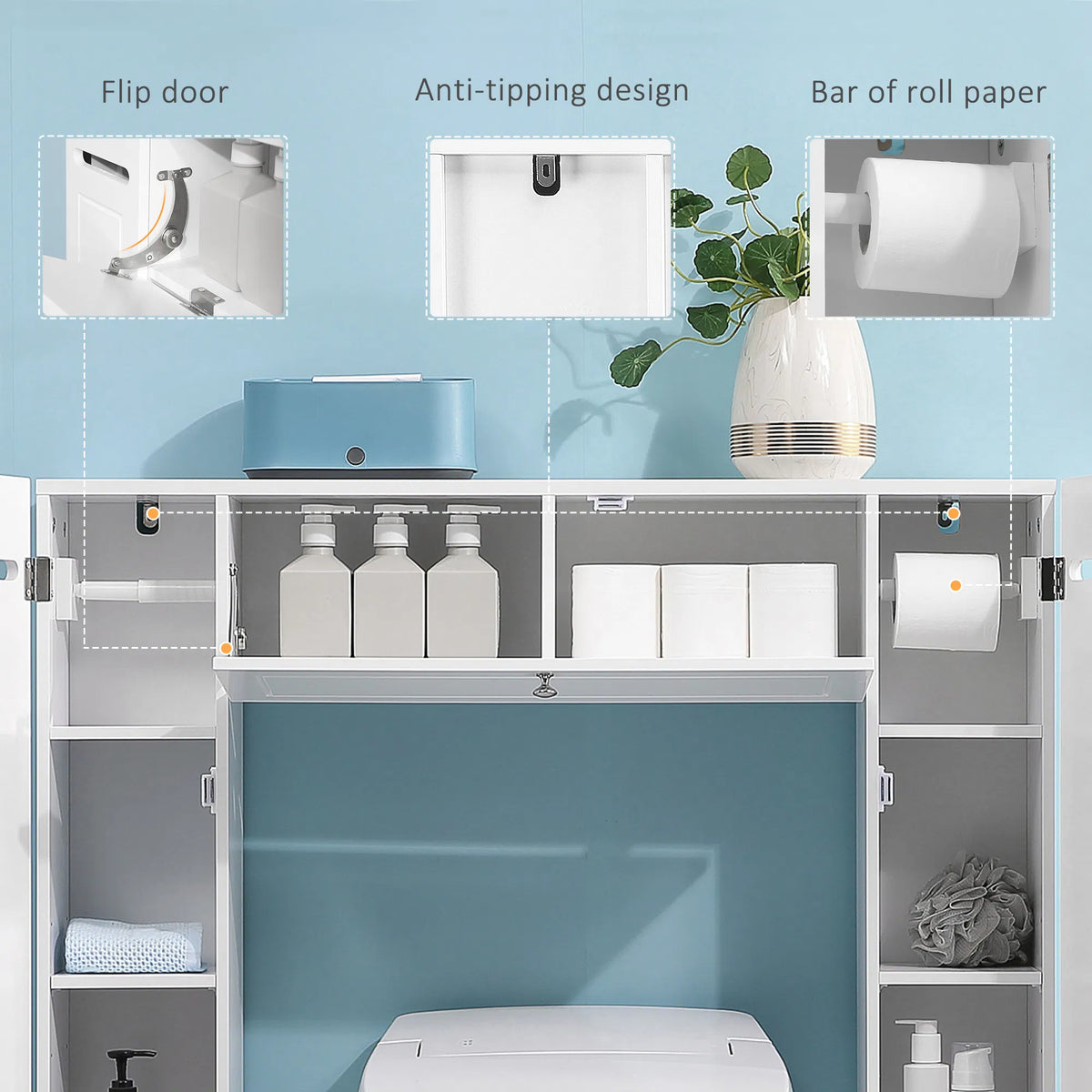 Sur le cabinet de rangement des toilettes