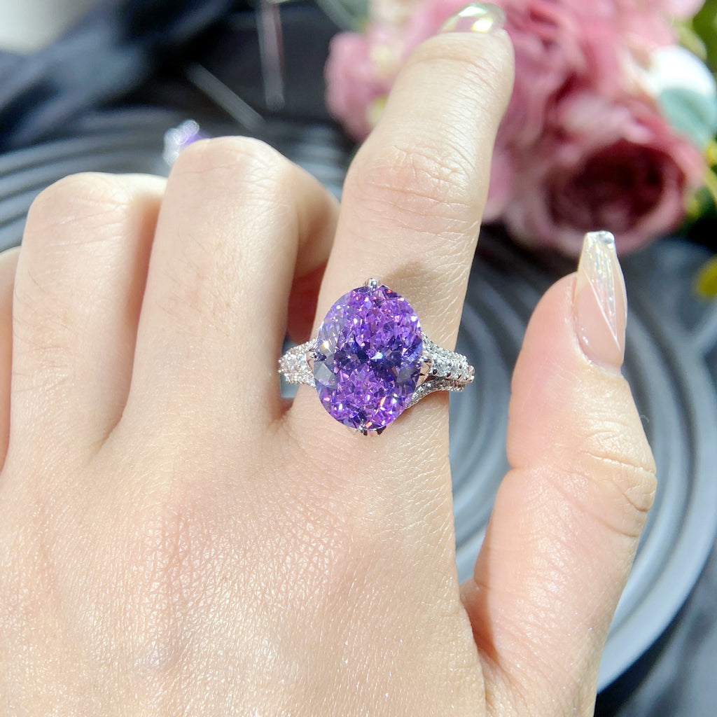 Femmes Violet ovale Ton Cubic Zirconia Déclaration Anneau