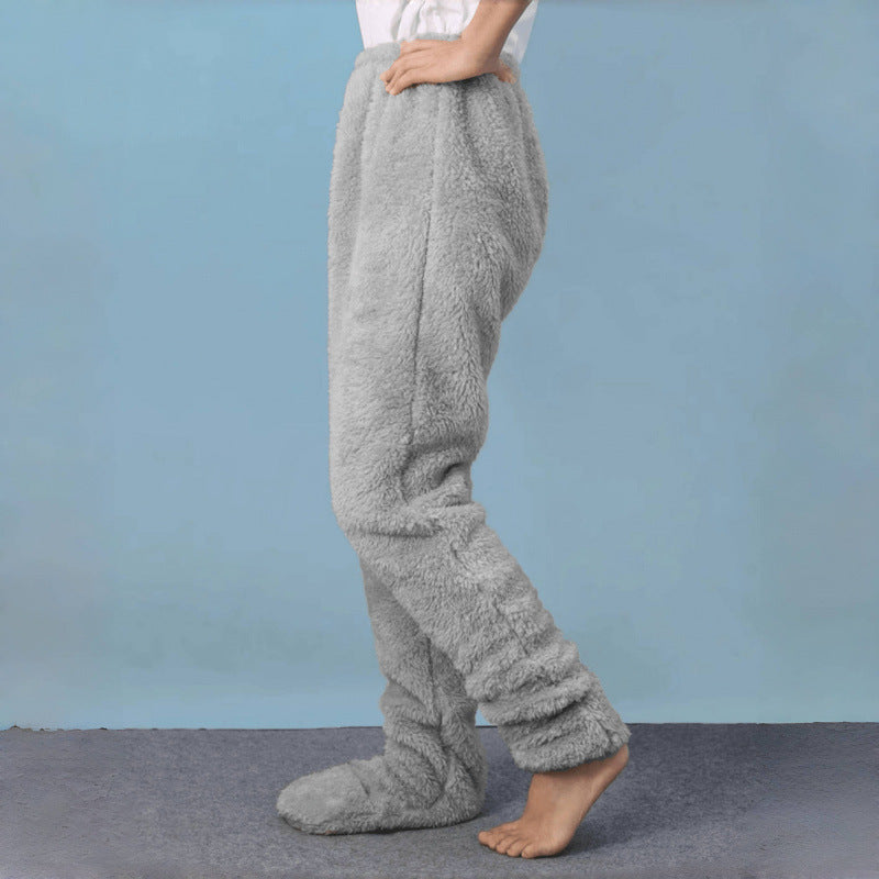 Pantalons de sommeil épais à la maison avec chaussettes