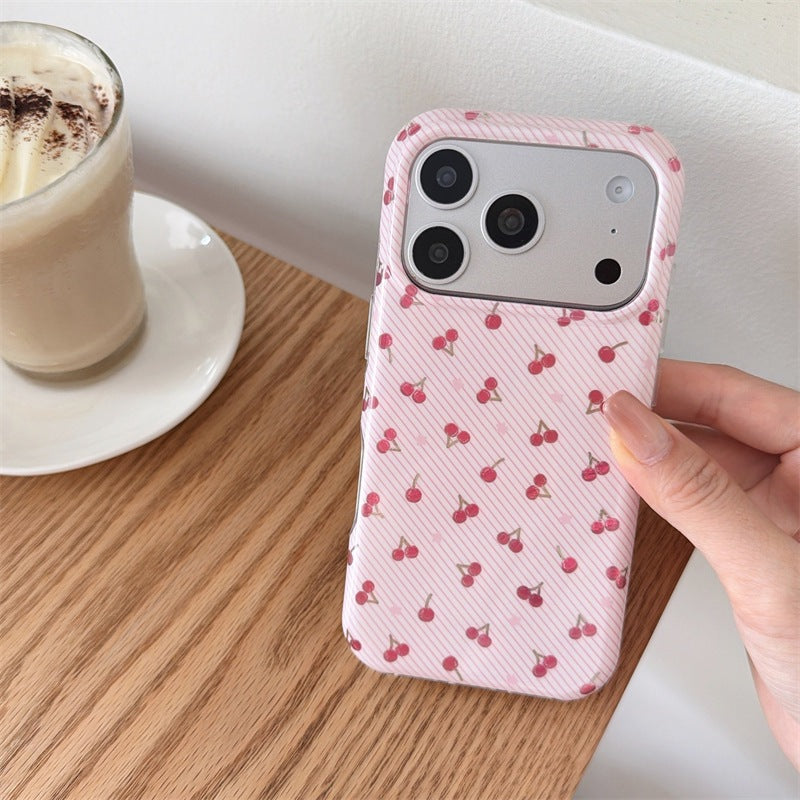 Étui téléphonique cerise tout écran avec bandes diagonales