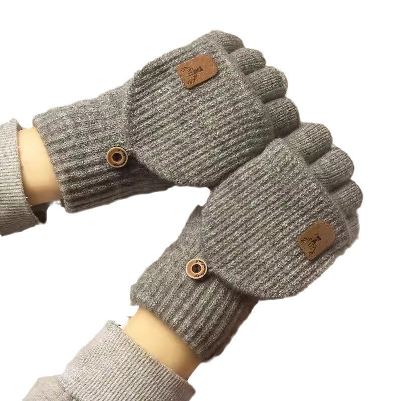 Gants de moitié doigt couple automne et hiver tricoter la laine Flip Riding chaud