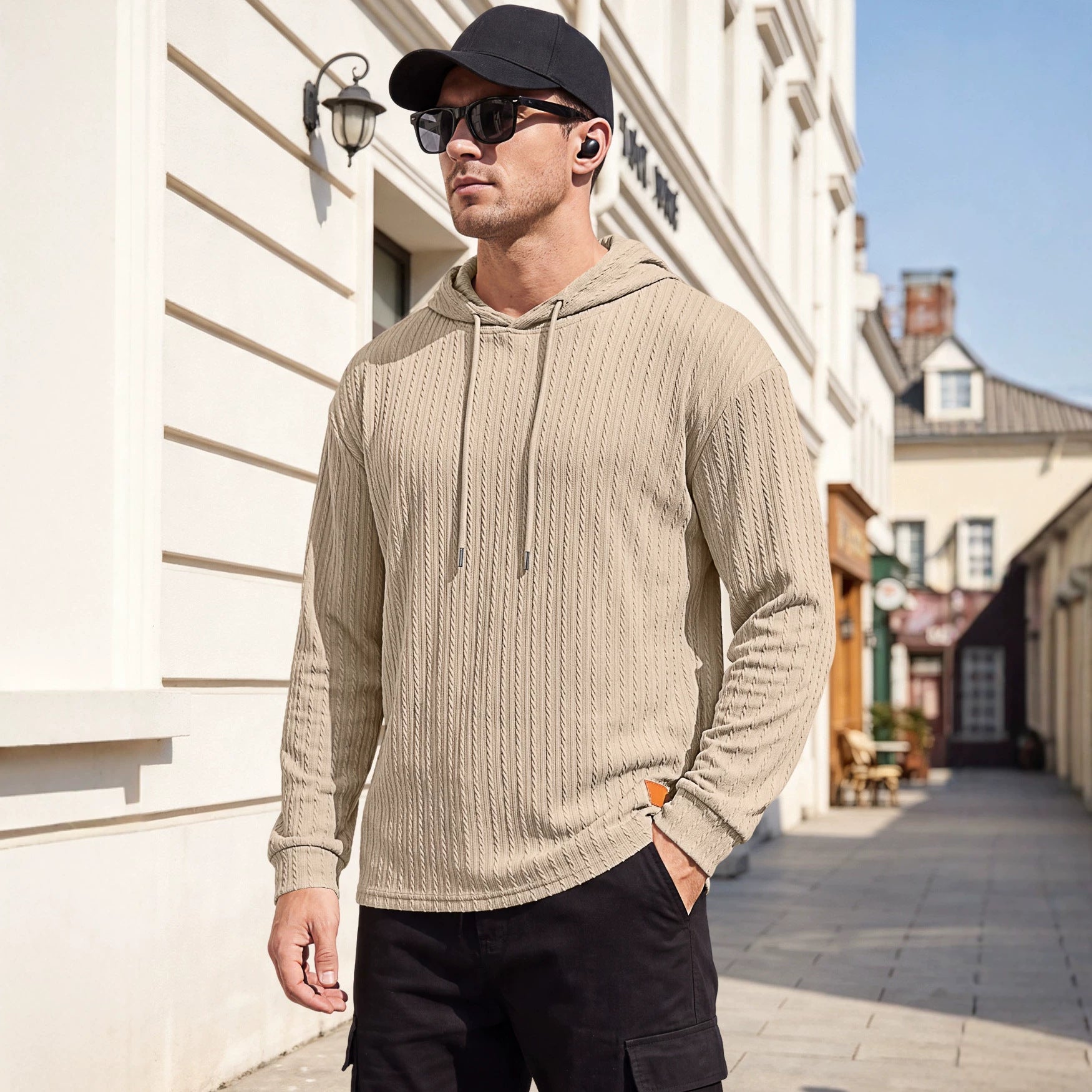Hommes Jacquard demi-zip Hoodie Pullover tricot