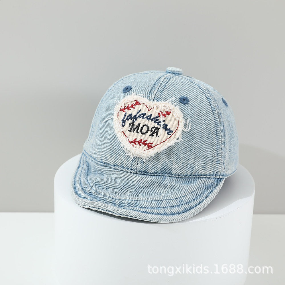 Tissu de patch en forme de cœur, frayé pour enfants Lavé et décontraction réglable rétro Casual