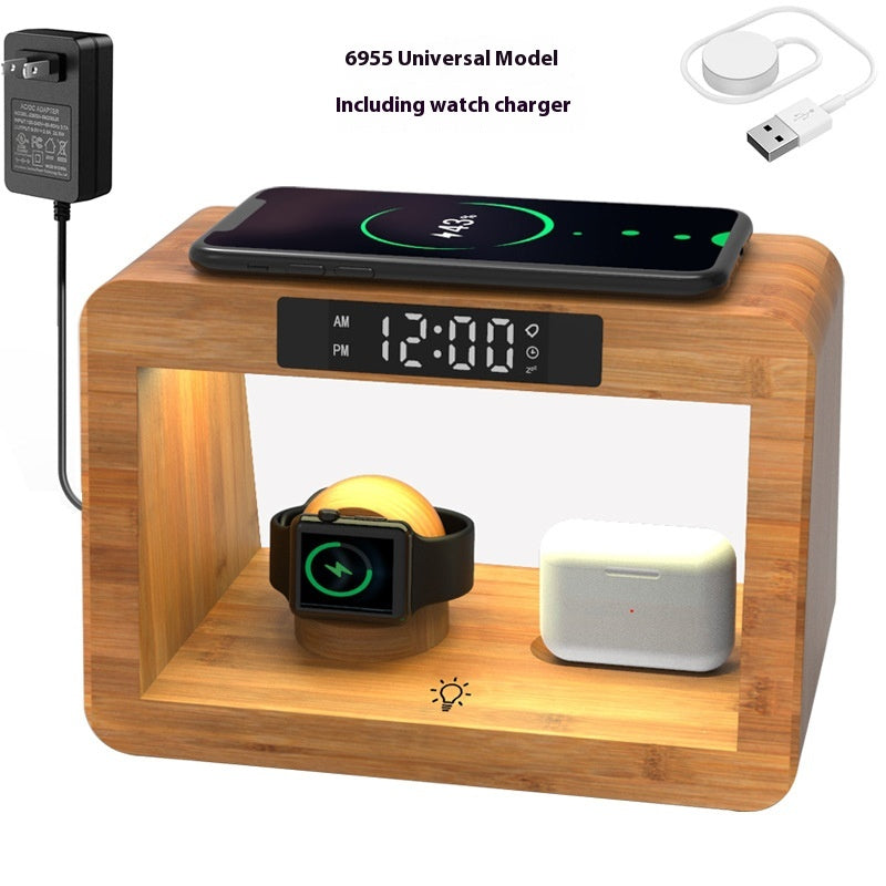 Chargeur multifonctionnel de lampe de table Bamboo réveil sans fil