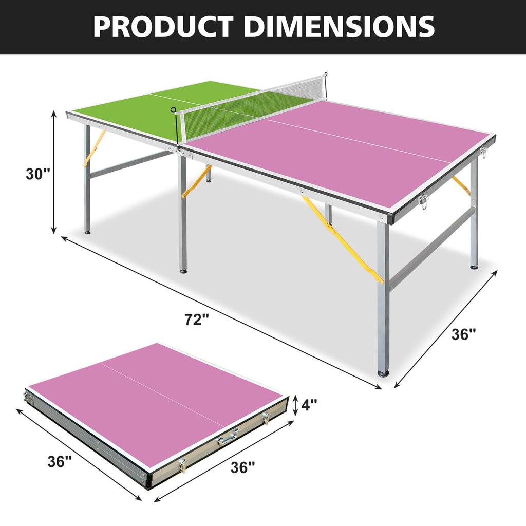 Table de tennis de table pliable et portable 6FT – Ensemble de table de ping-pong de taille moyenne pour jouer en intérieur
