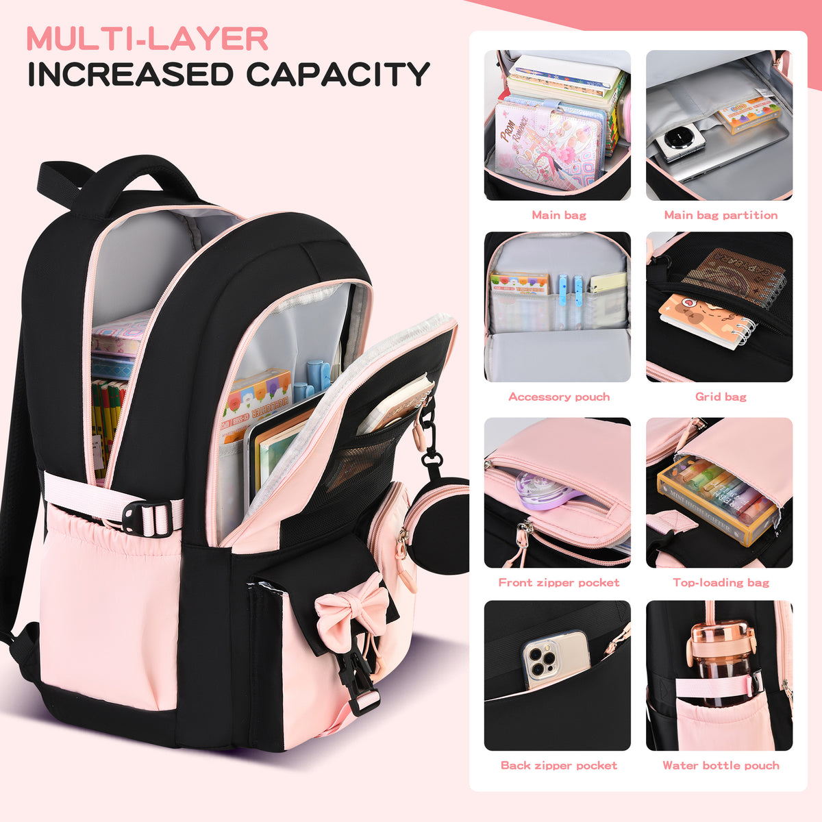 Simple Three-Piece Backpack Set for Primary and Secondary School Students