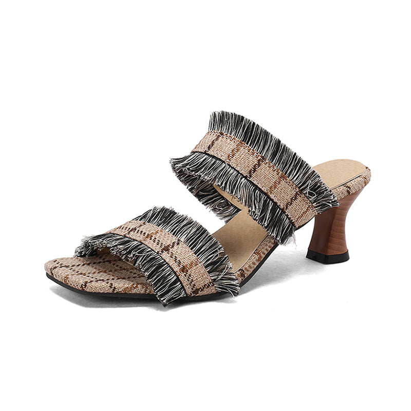 Pantoufles extérieures en Denim Mid-Heel à la mode