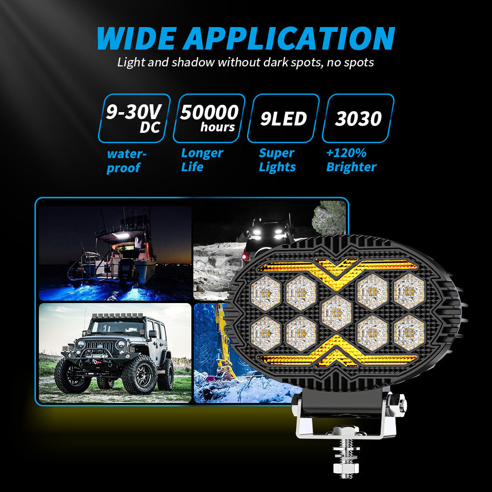 Black Warrior 55-inch Ovale 9led Lumière de travail Deux couleurs modifié voiture LED Projectlight Paving Be