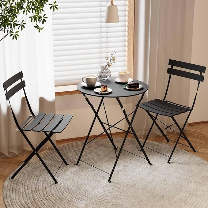 Intérieur Extérieur 3-Piece pliable Bistro Set pliant de meubles de patio extérieur 2 chaises A