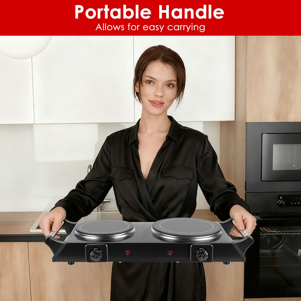 1800W Plaque de chauffage portable à double brûleur électrique plaque de cuisson de comptoir RV plaque avec 5 Te