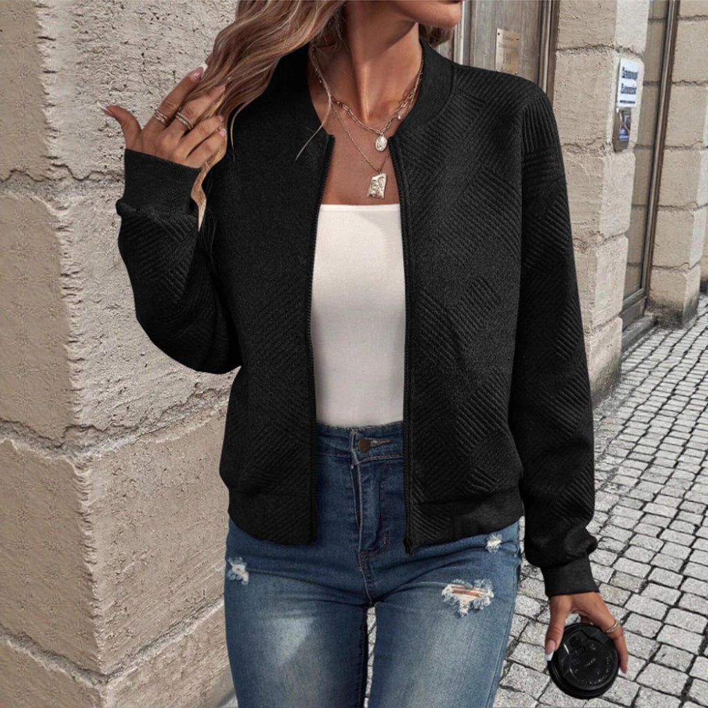 Printemps et automne Amazon La mode européenne et américaine des femmes Plaid Zipper Round Collier Lon
