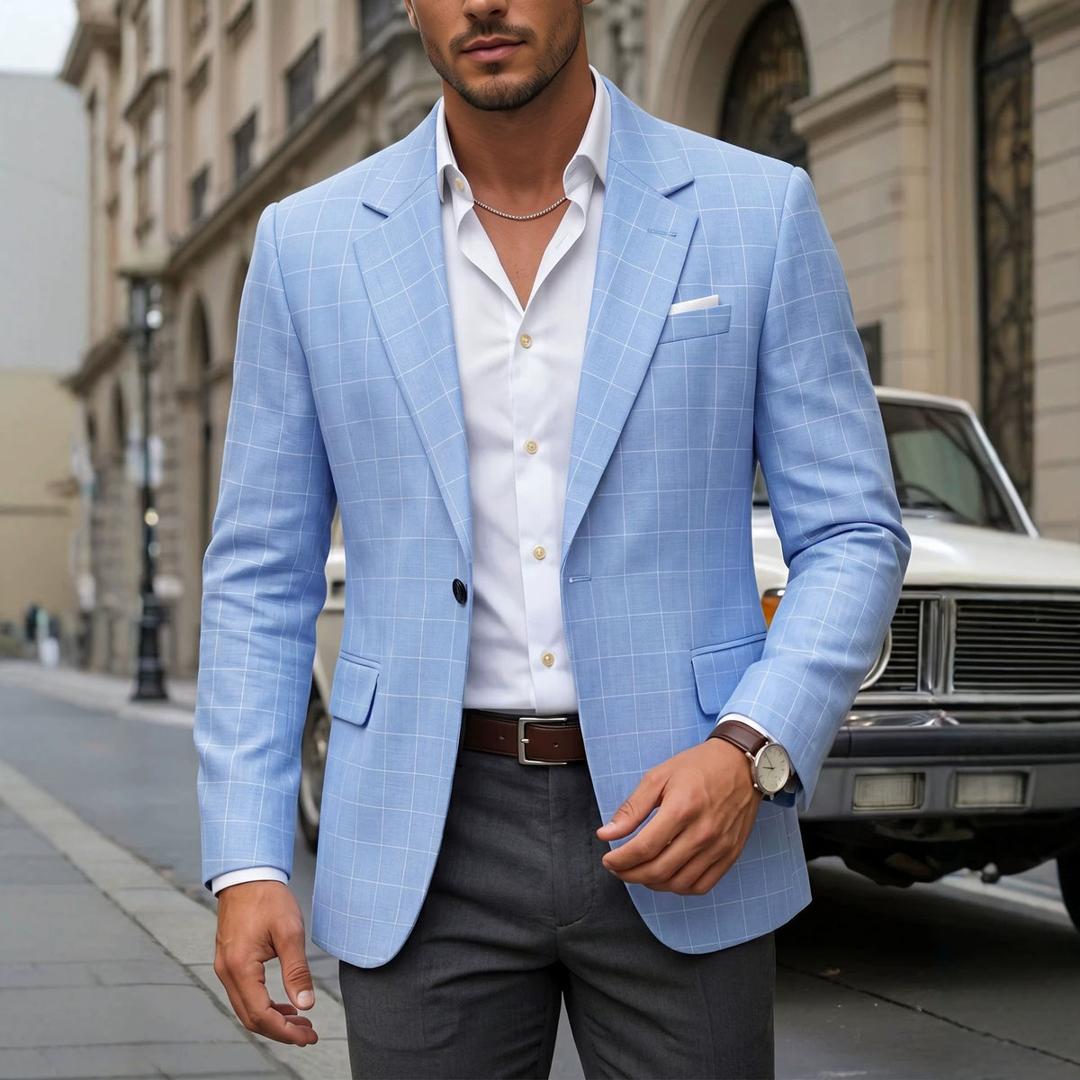 Veste de costume en Plaid de style entreprise légère pour hommes