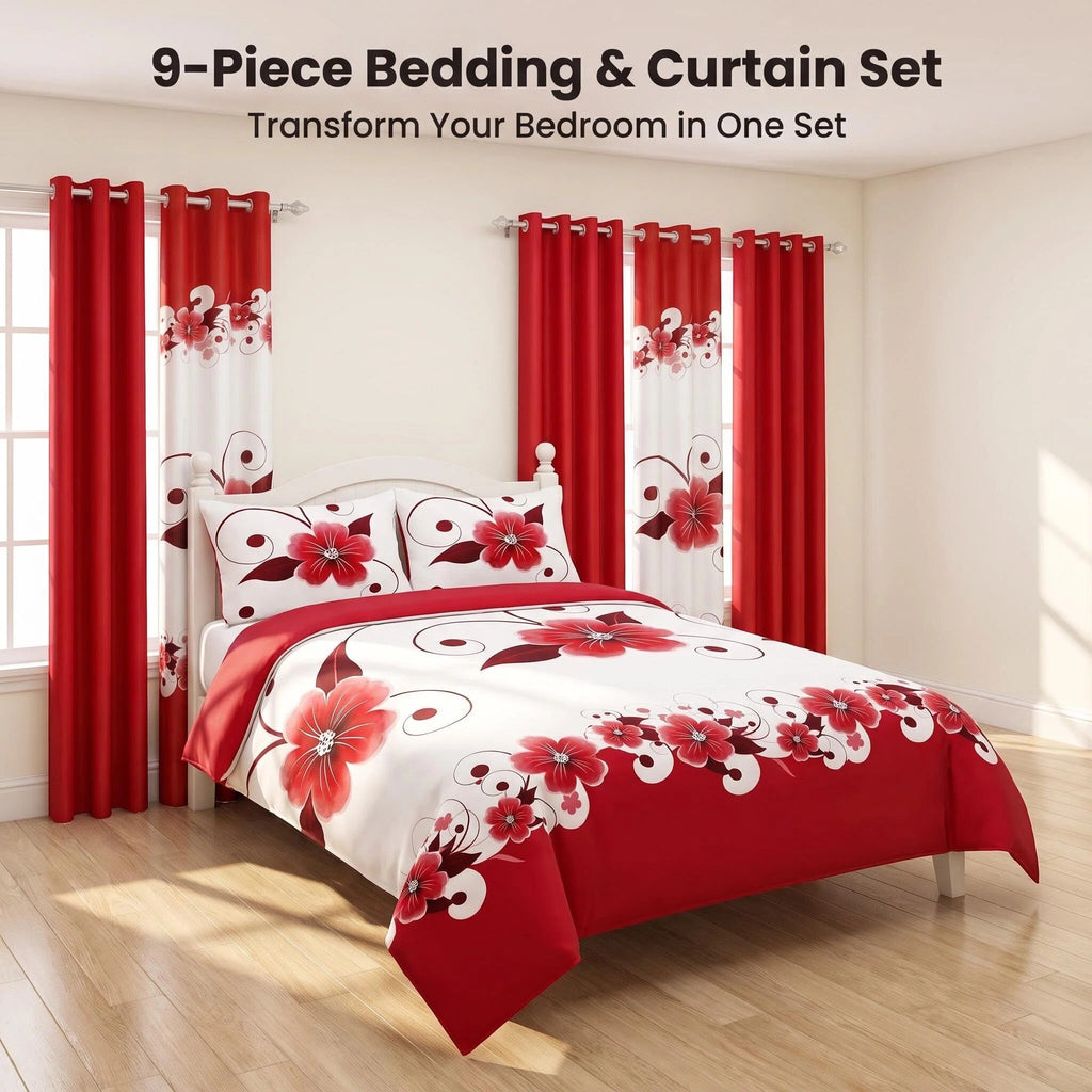 9-Piece rouge et blanc Gardenia Couvercle de couverture pour la Reine