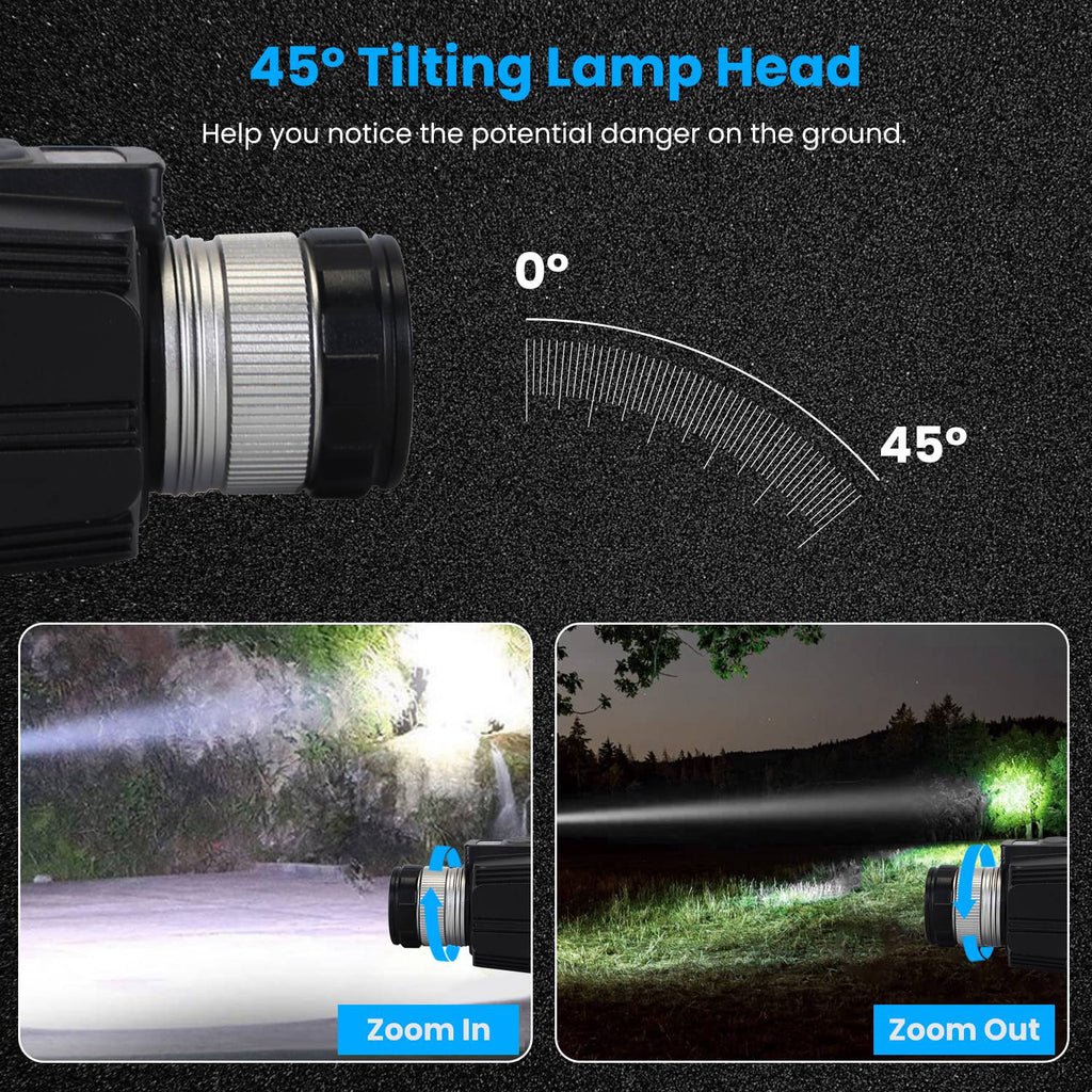 1Pc Capteur de mouvement Lampe de phare LED Zoomable Lampe de poche Étanche à l'extérieur de secours H