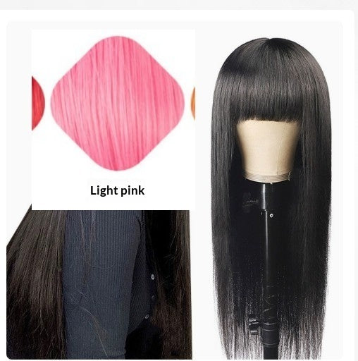 Perruque synthétique longue droite pour femme avec des bangs - Machine à fibre thermorésistante fabriquée en pile à cheveux