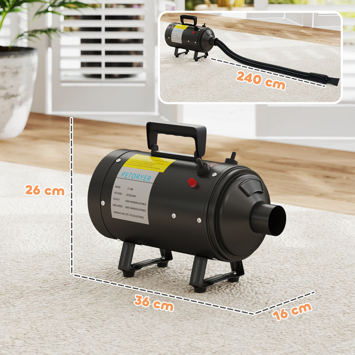 2200W Sèche-cheveux pour chien avec température réglable et vélocité