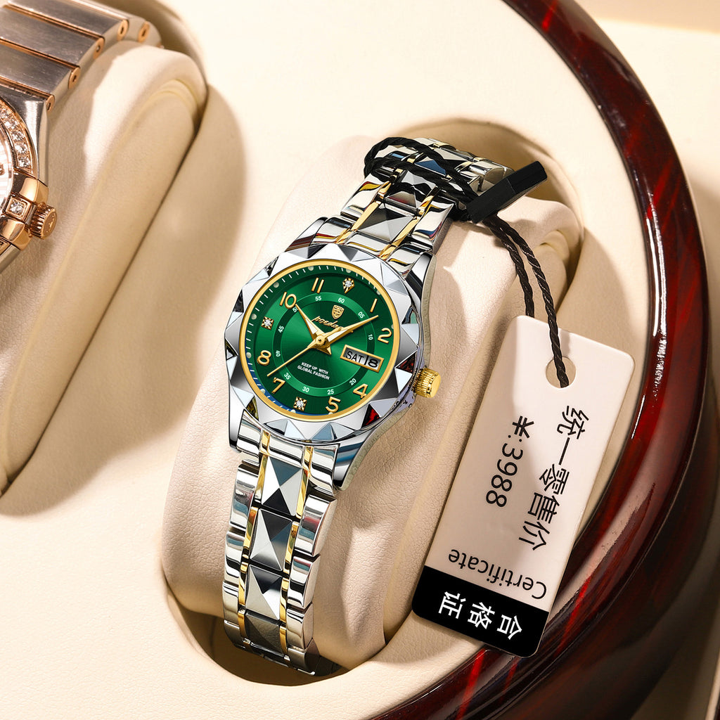 Montre à quartz féminine à double date étanche