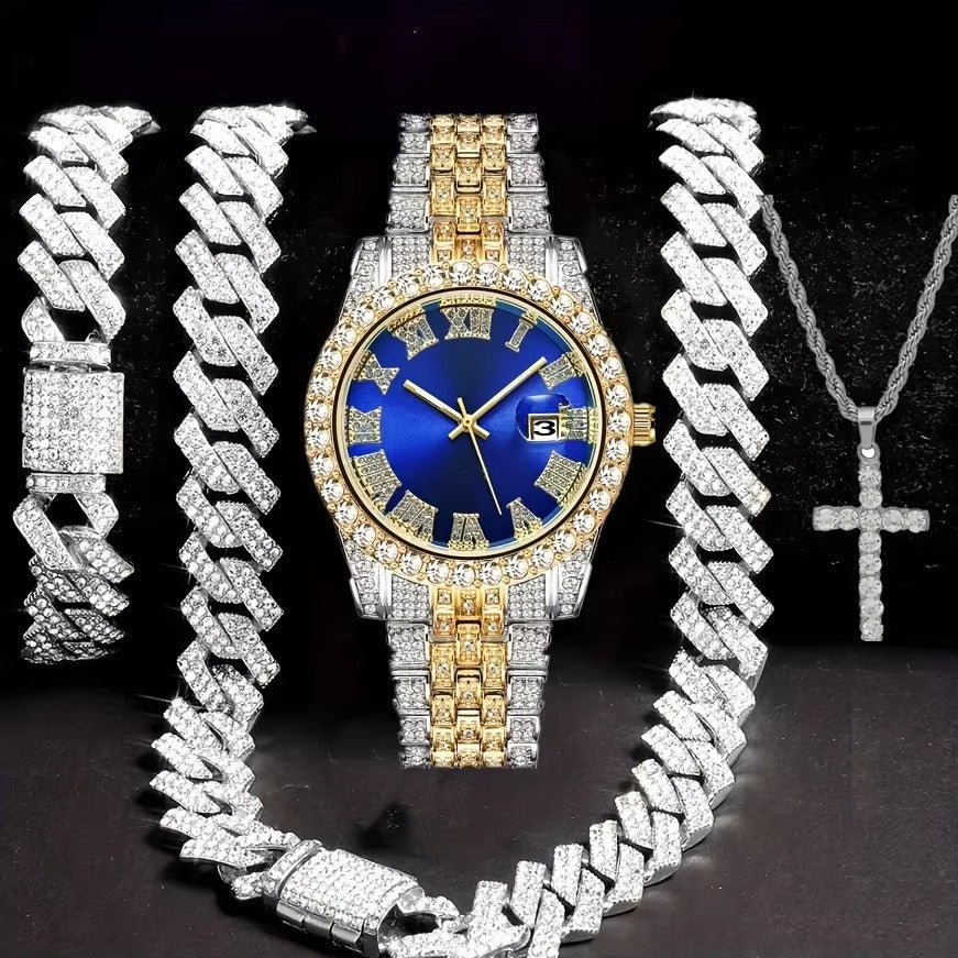 Hip Hop Bracelet Collier Diamond-embed Montres costume