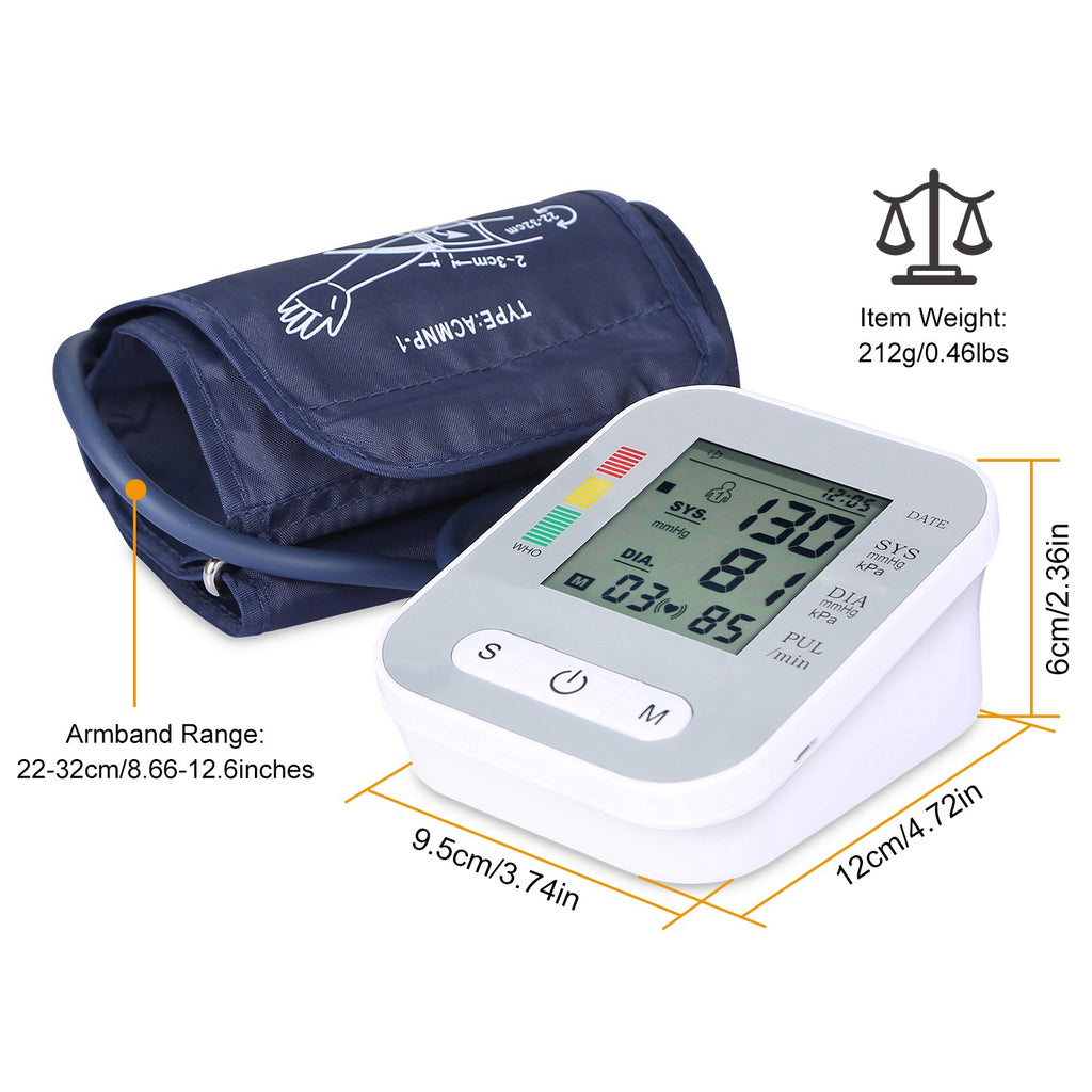 1Pc Digital Arm Blood Pressure Monitor LCD Digital Heart Beat BP Test de santé avec Vo