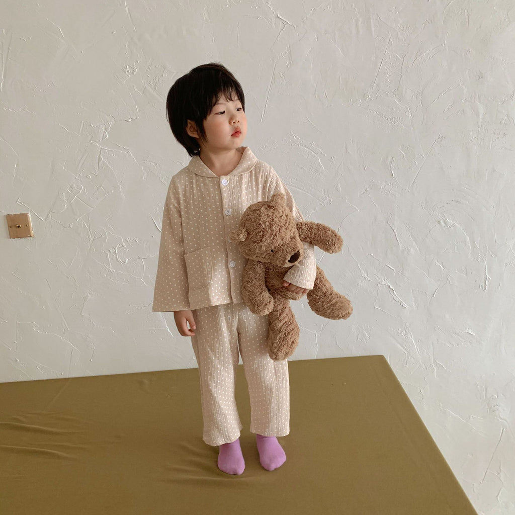 Pyjama pour enfants Cotton Gauze Polka Dot Longue Manches Deux pièces