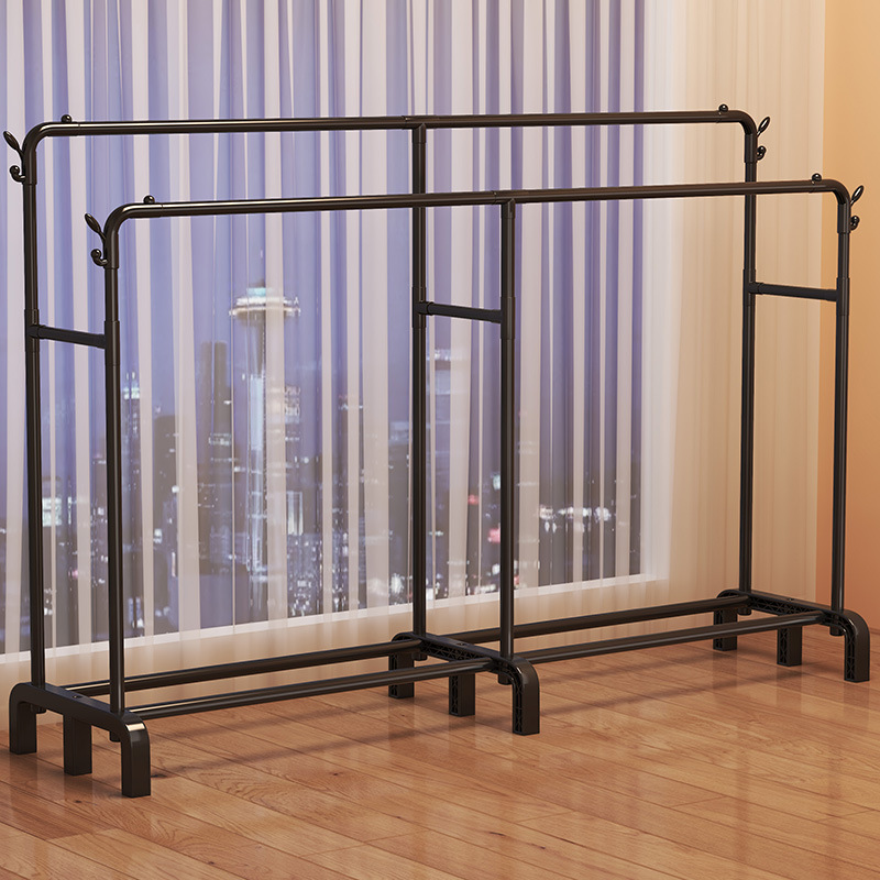 180 Noir - Double Pole Double Row-upgraded et allongéFloor Standing Clothes Hanger
