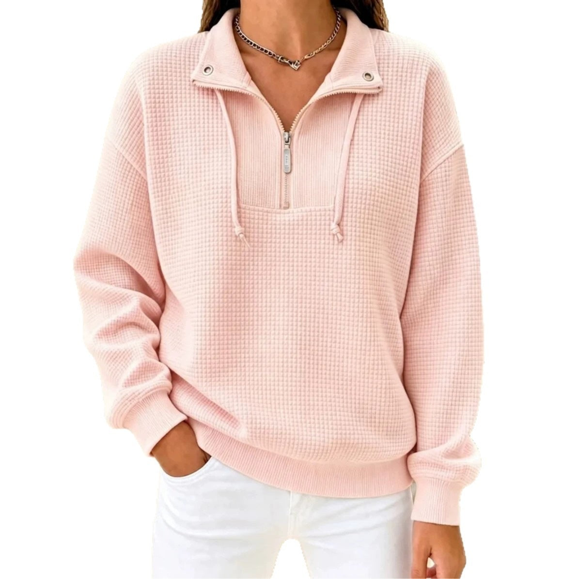 Sweat-shirt femme à manches longues à fermeture à glissière en couleur solide d'automne