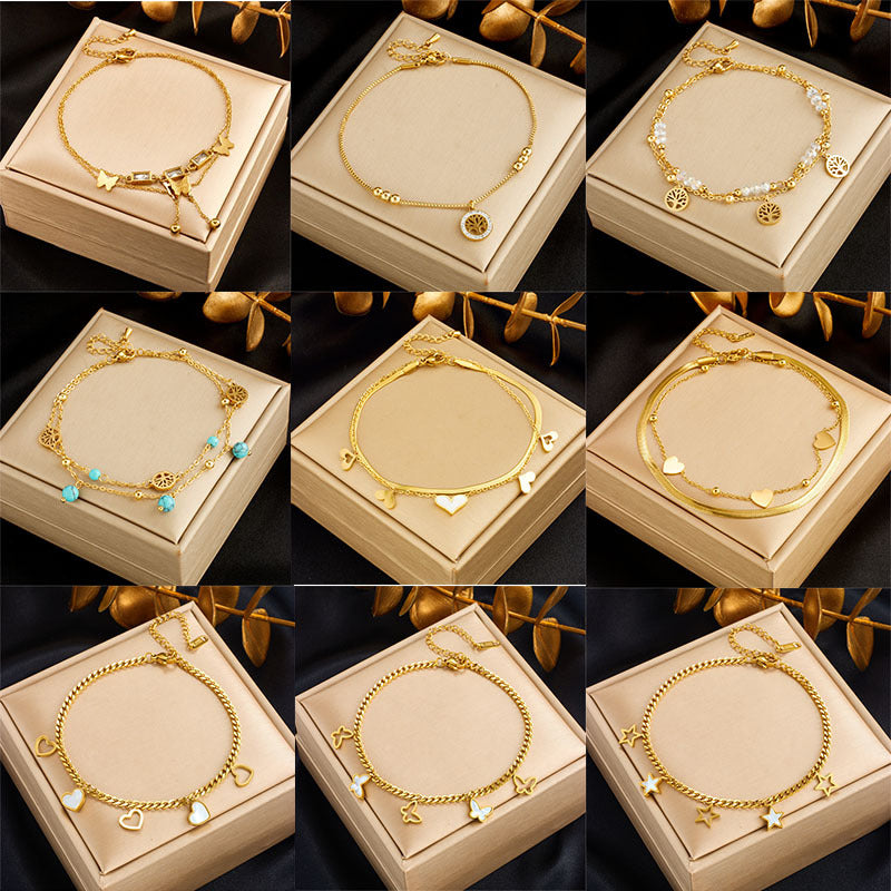 Fashionable Cœur en forme de coquillage blanc arbre de vie papillon femmes Anklet