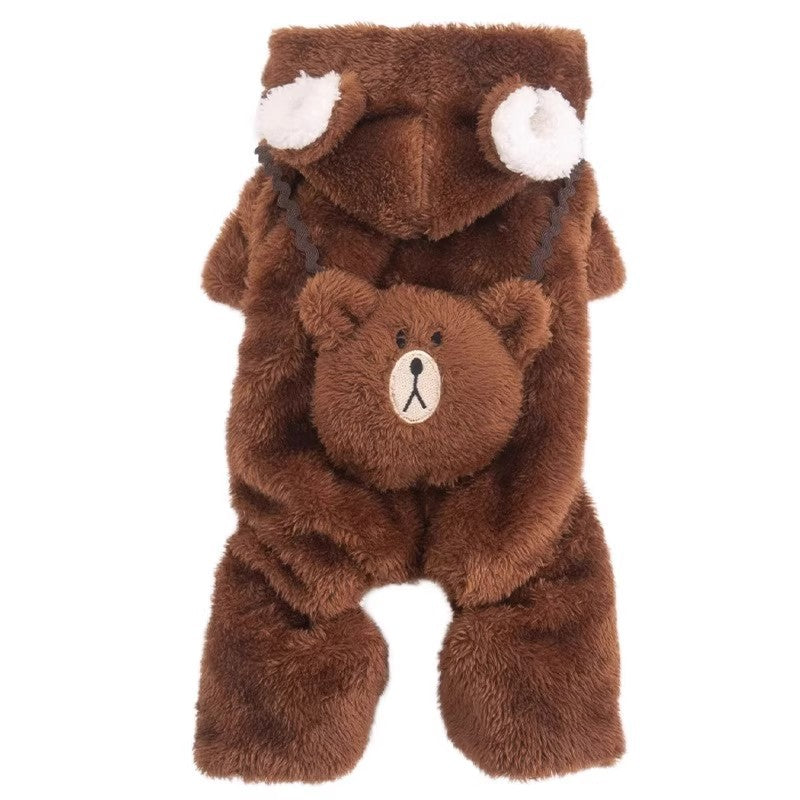 Vêtements pour animaux de compagnie d'hiver en peluche style ours quatre pattes Outfit doublé de polaire et extra-épaisseur