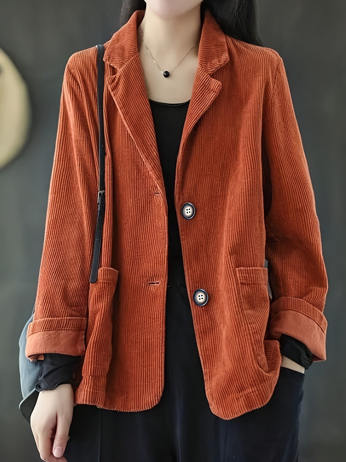 Femmes Corduroy Casual manches longues Bouton-Up Lapel Veste Coat