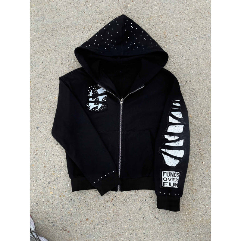 Street Hip-hop Rock-style Letter-print Sweat-up à capuche détendu