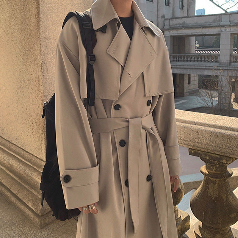 Veste de manteau lisse à double poitrine moyenne à longue