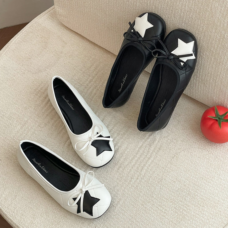 Femmes Tournoi de orteil Français Étoile Bow Hauteur intérieure Augmenter Ballet Flats Basse Coupe Slip Sur Retro P