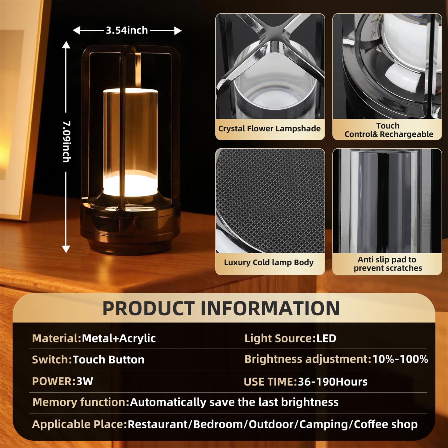 Lampe de table à commande tactile portable 2pcs avec batterie de 5000mAh