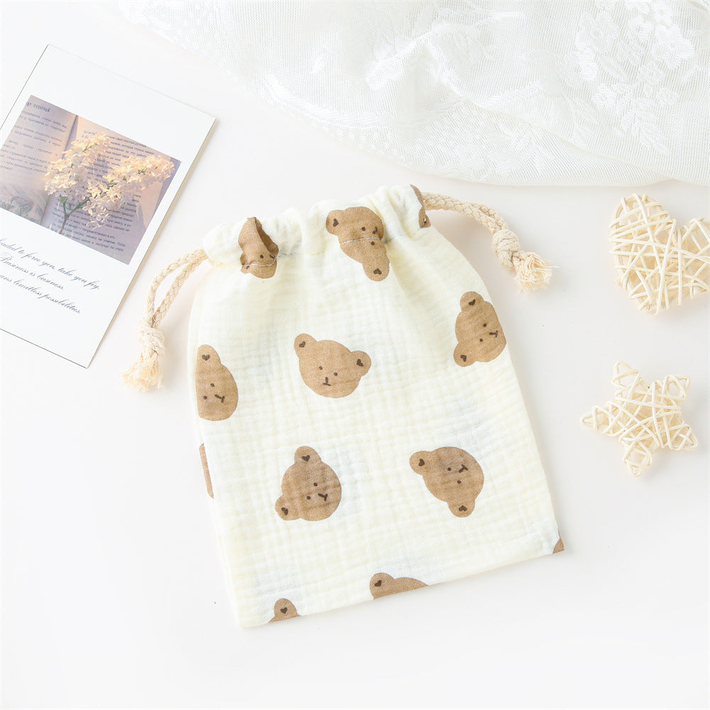 Double couche Drawstring Pocket Cotton Imprimé Crêpe Bib Sac de suspension