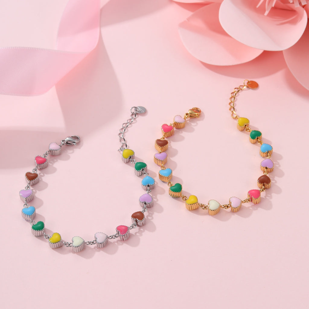 Collier d'huile coloré Love Bracelet en acier titane en forme de cœur