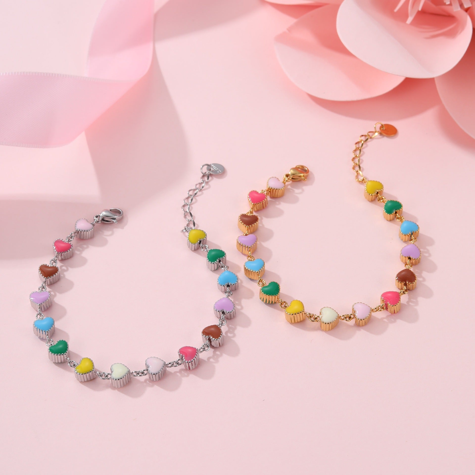 Collier d'huile coloré Love Bracelet en acier titane en forme de cœur