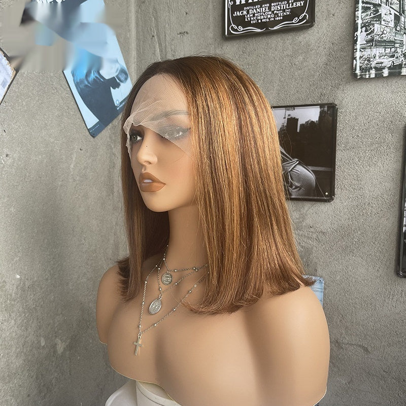 Coiffure humaine réelle européenne et américaine droite Bob Lace Wig Cap