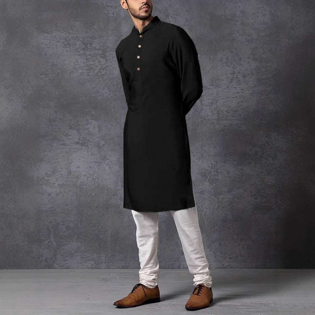 Robe de collier de stand d'affaires Slim Fit Casual Slim Sleeve, couleur solide pour homme