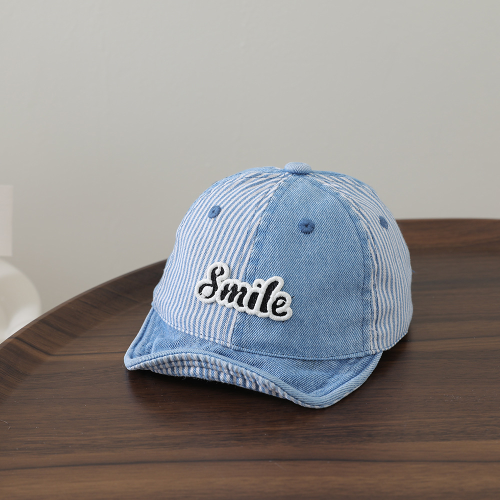 Bandes de patchwork Lavées Beanie bébé denim avec lettre Patch Soft Brim Casquette de baseball pour Ou