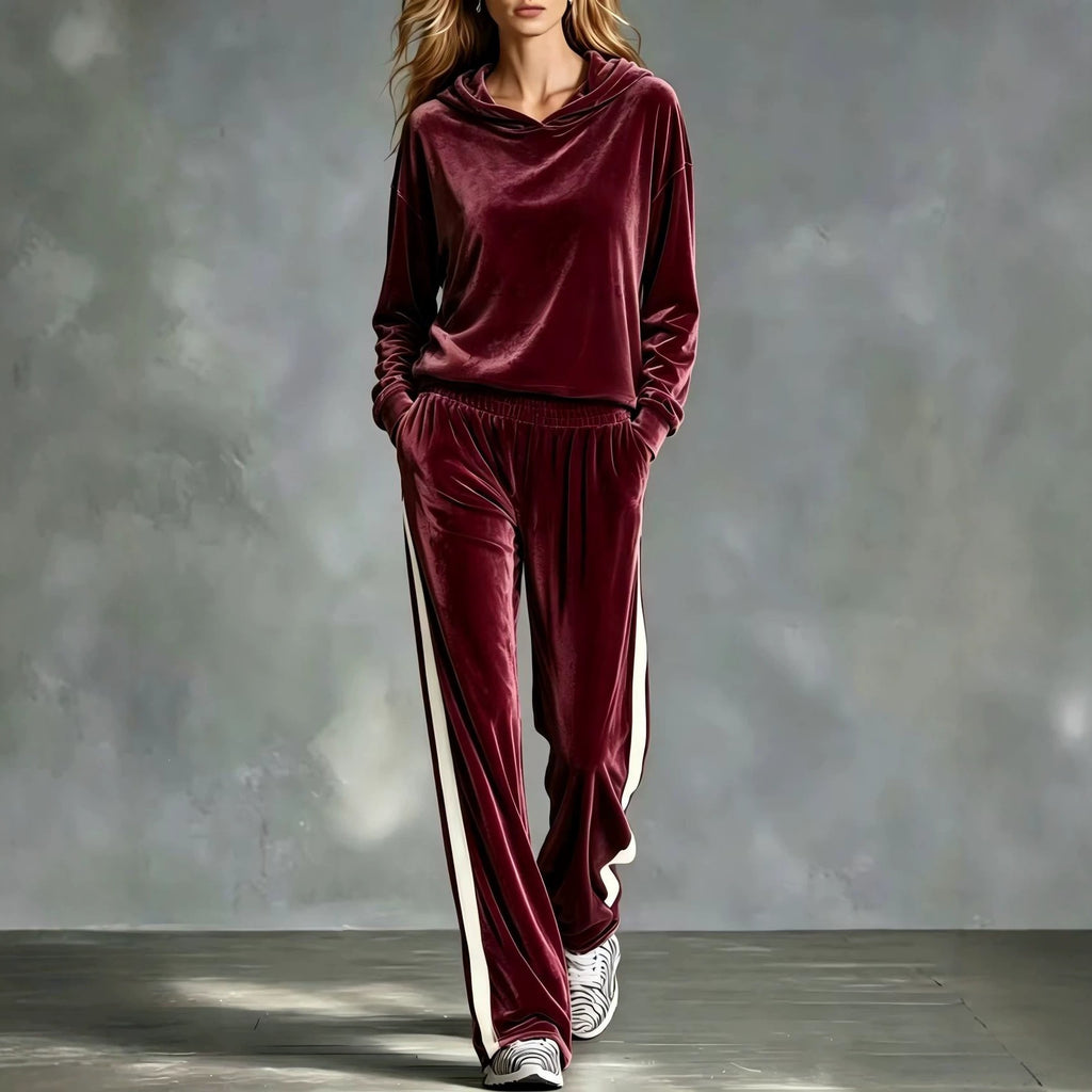 Ensemble de vêtements de salon pour femmes Velvet Hoodie Side Stripe Large Jambe