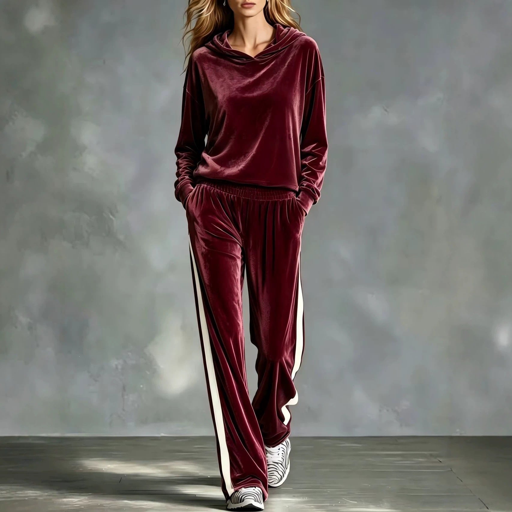 Ensemble de vêtements de salon pour femmes Velvet Hoodie Side Stripe Large Jambe