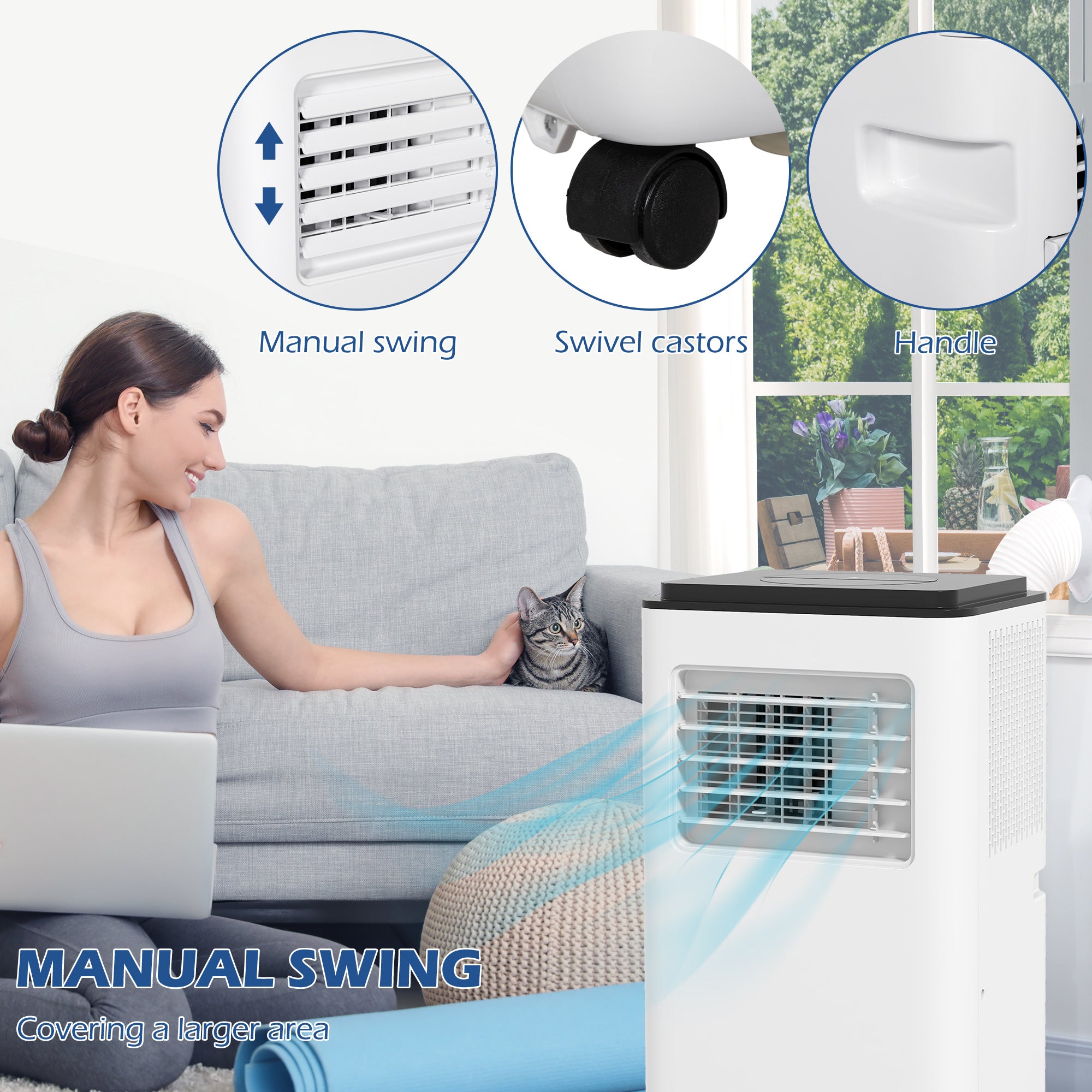 10,000 BTU Moible Climatiseur 440 Sq. Ft., ventilateur déshumidificateur sommeil automatique avec minuteur 24H