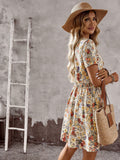 Summer Arrival Boho Floral Printed V-Neck Short Sleeve Dress