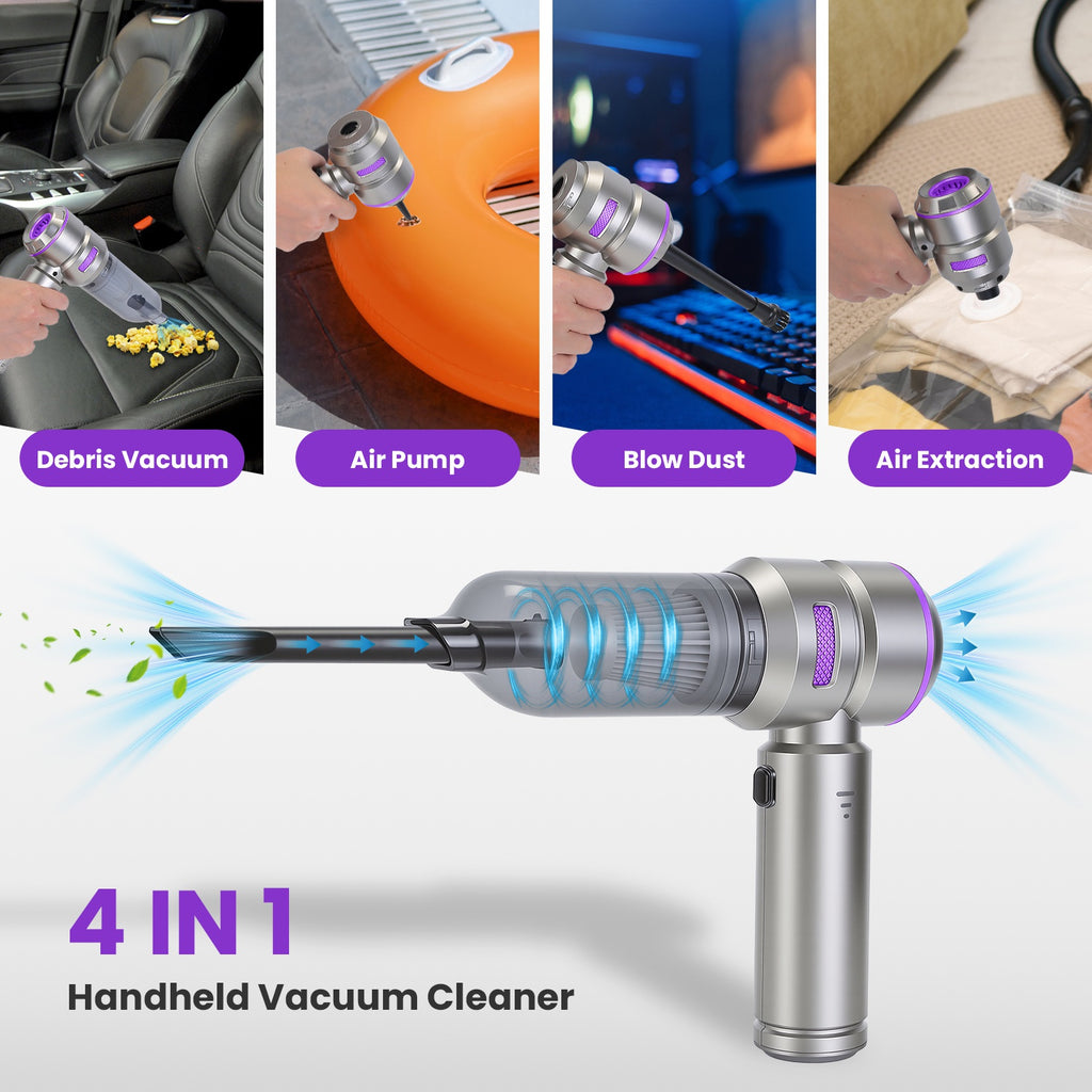16000PA Aspirateur de voiture portatif avec moteur sans brosse 2 filtres réutilisables 4 En 1 Portabl