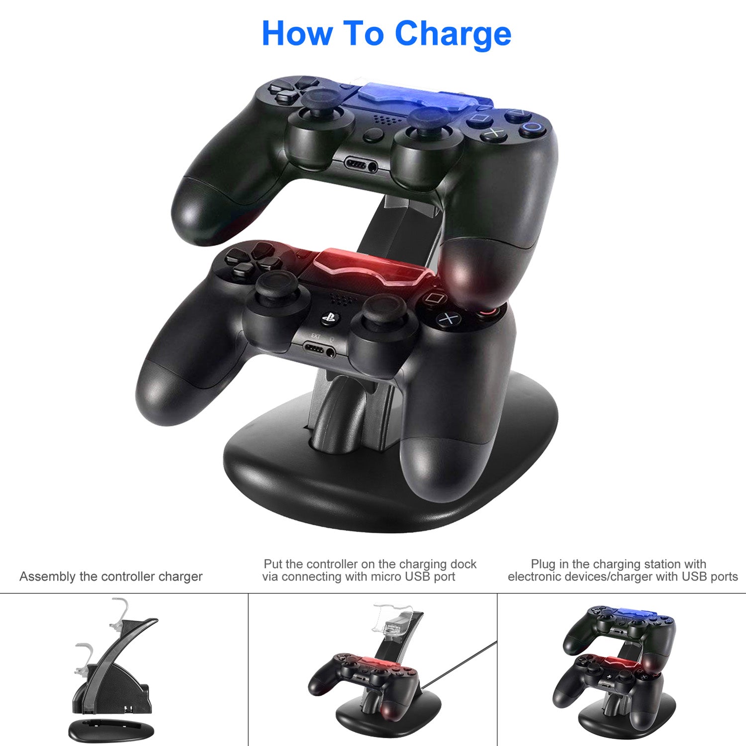 Support de chargeur USB double micro pour le contrôleur de gamepad Slim PS4 Pro-PS4