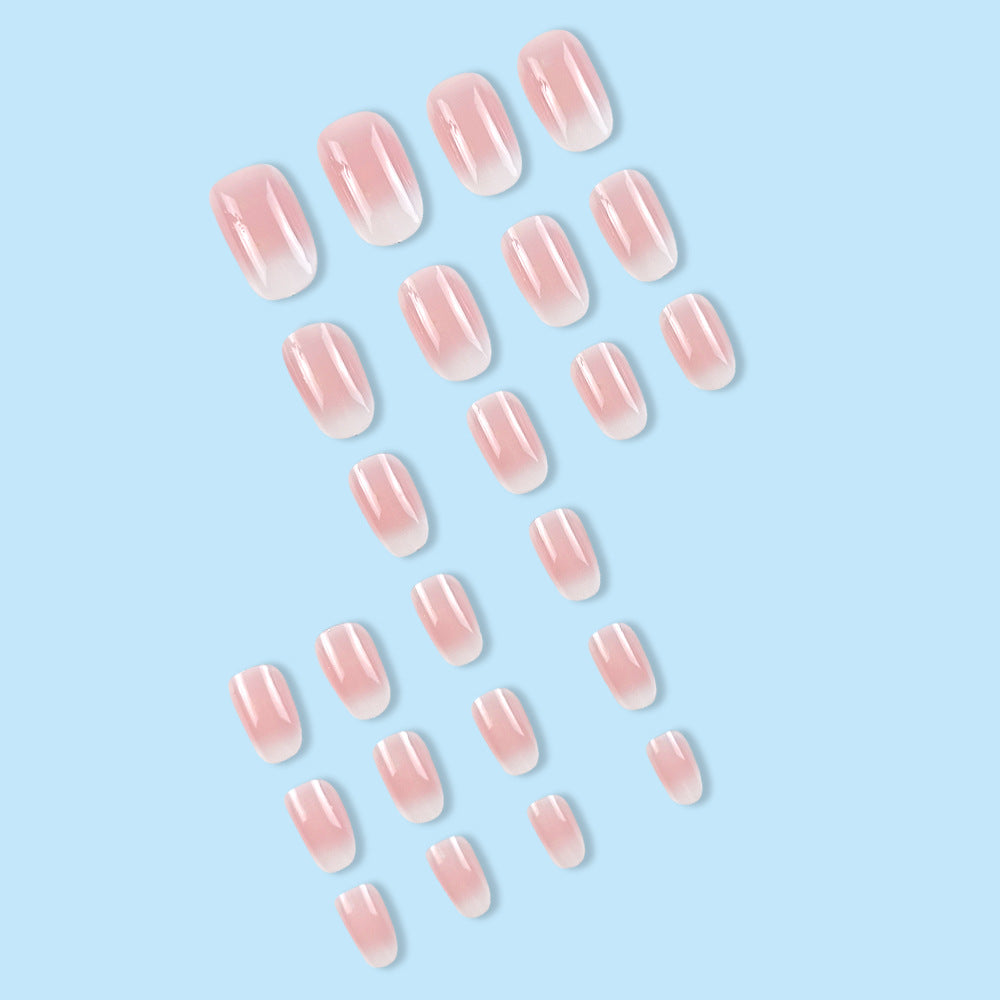 24-Piece courte pression ovale sur les ongles - doux rose-blanc Ombre