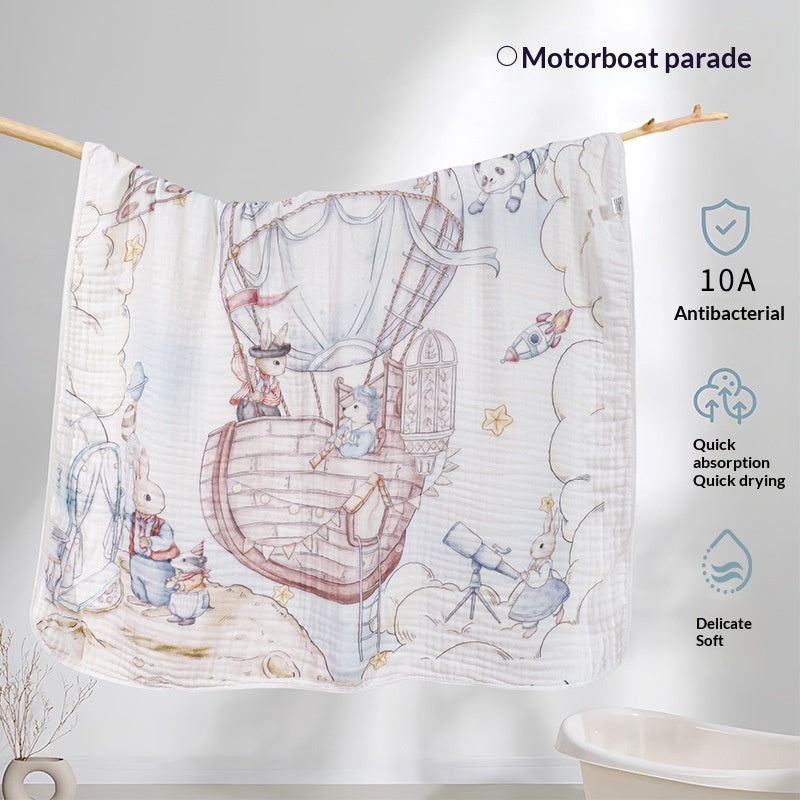 Cartoon printed gauze bath towel for children