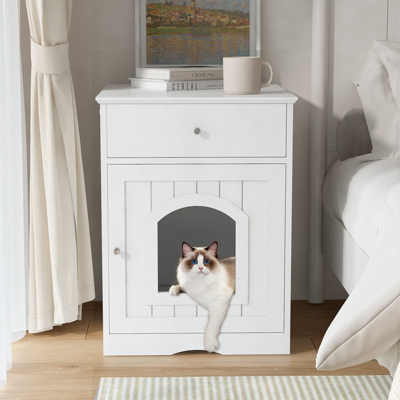 Boîte à litière en bois blanc Coffre-fort W et table latérale