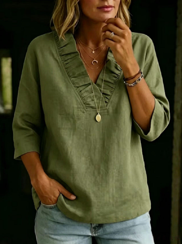 Women Relaxed-fit Casual Chic Linen Cotton Top